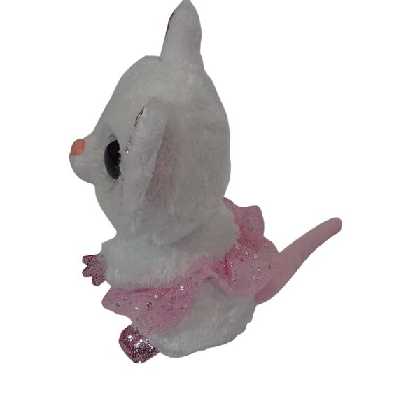 Ty Beanie Boo Nina Mouse White Pink Glitter Plush Toy Tutu 6" NO Hang Tag - Picture 2 of 8